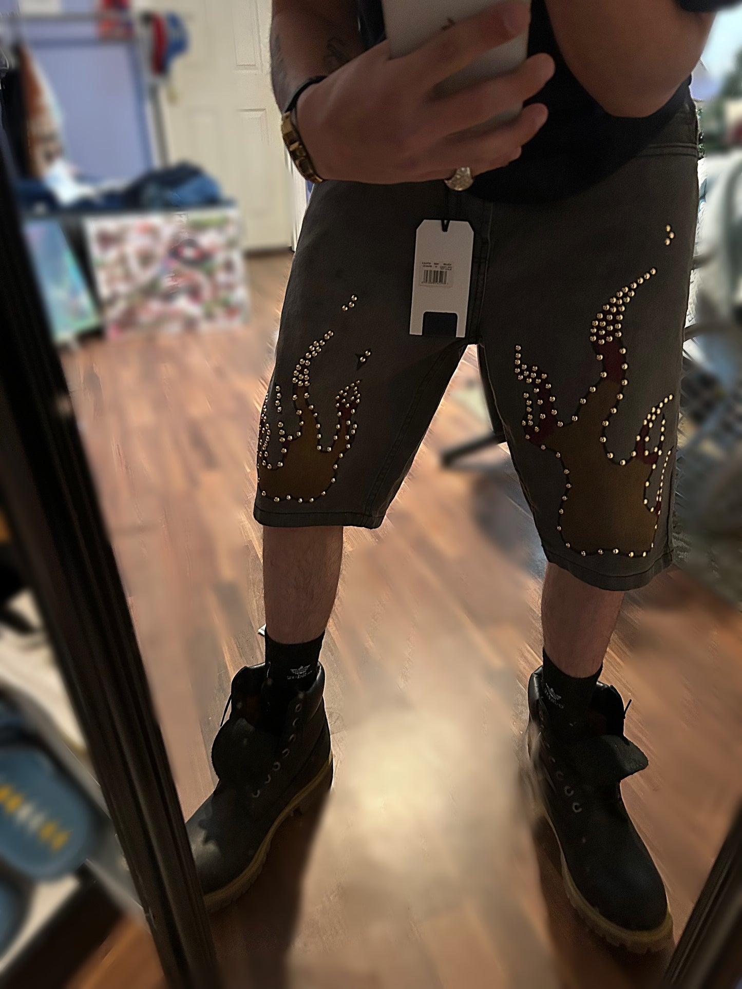 1/1 STUDDED DENIM JORTS VINTAGE FADED USA