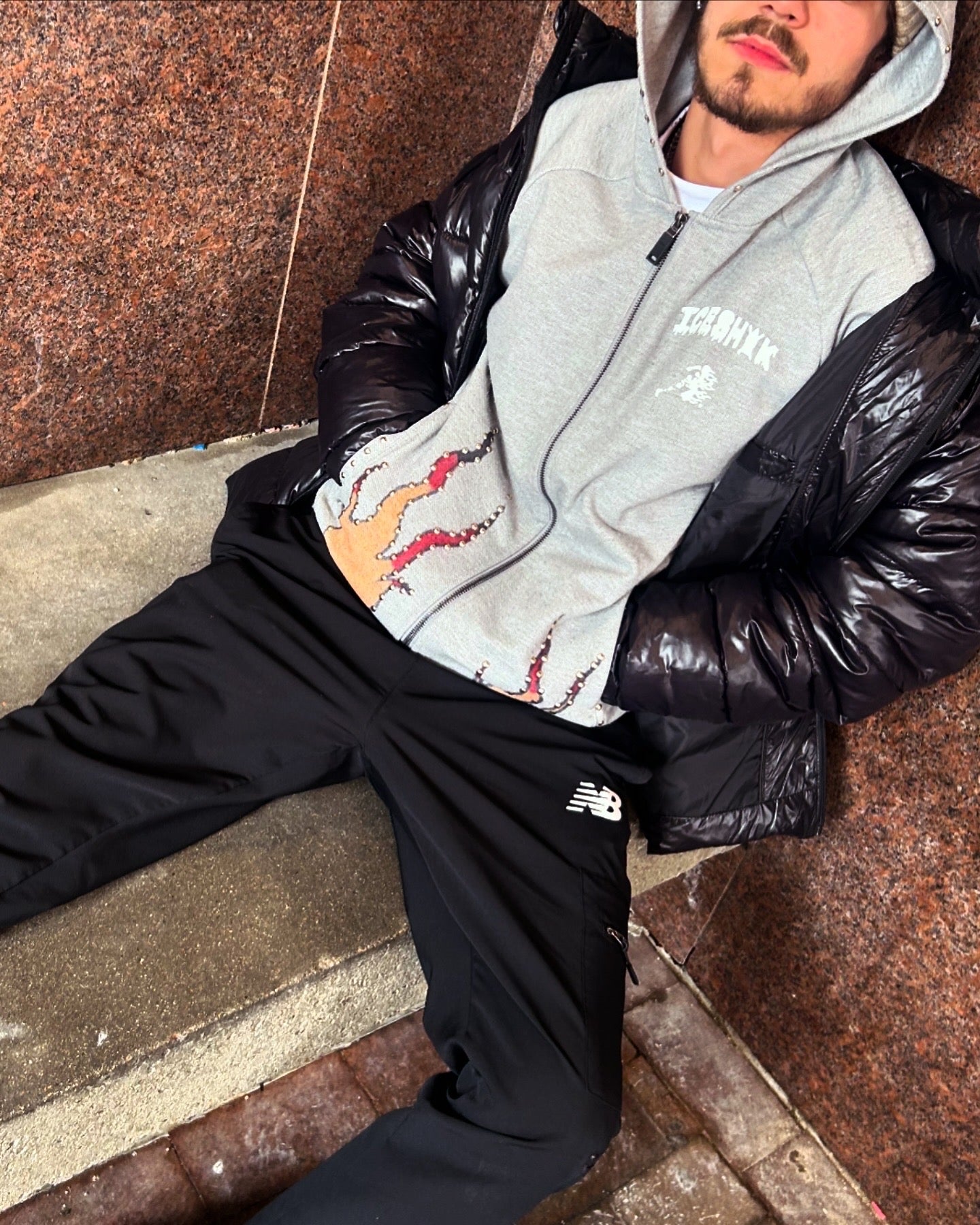 1/1 EXCLUSIVE STUDDED THERMAL ZIP UP HOODIE HANDPAINTED