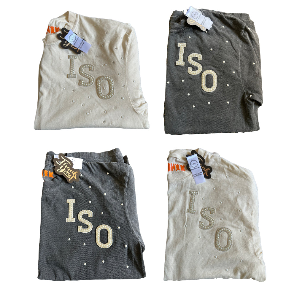 PREMIUM “CREME” TEE FEATURING RHINESTONES & PEARLS