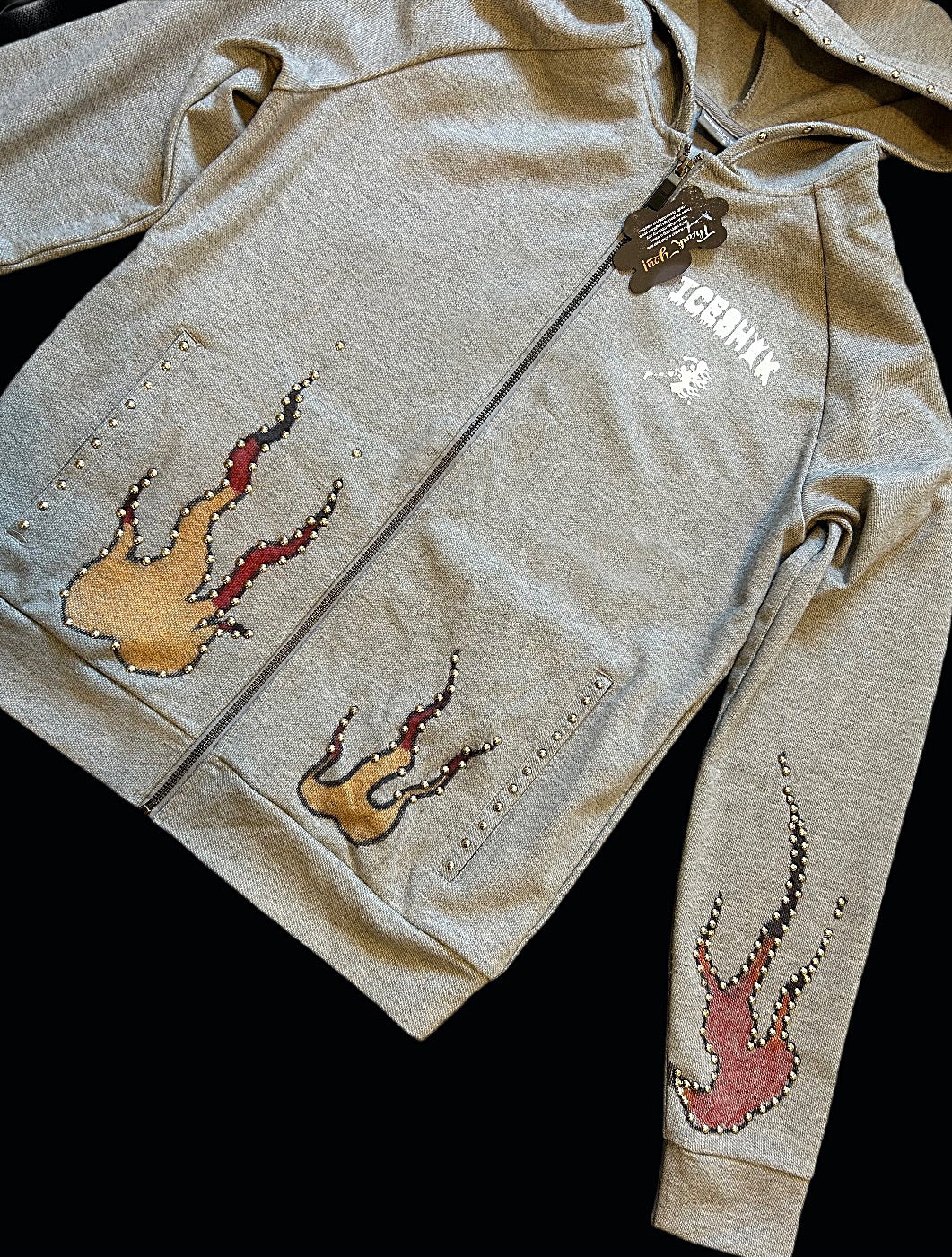 1/1 EXCLUSIVE STUDDED THERMAL ZIP UP HOODIE HANDPAINTED
