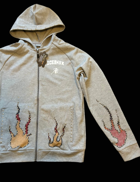 1/1 EXCLUSIVE STUDDED THERMAL ZIP UP HOODIE HANDPAINTED