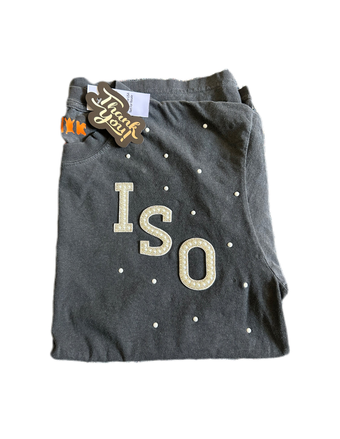 PREMIUM “BLACK” TEE FEATURING RHINESTONES & PEARLS