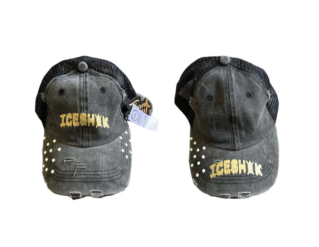 PREMIUM DISTRESSED HAT WITH PEARLS