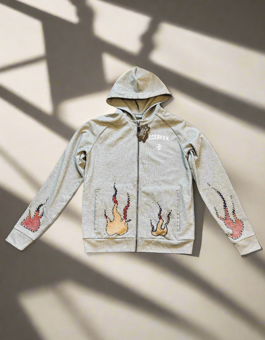 1/1 EXCLUSIVE STUDDED THERMAL ZIP UP HOODIE HANDPAINTED