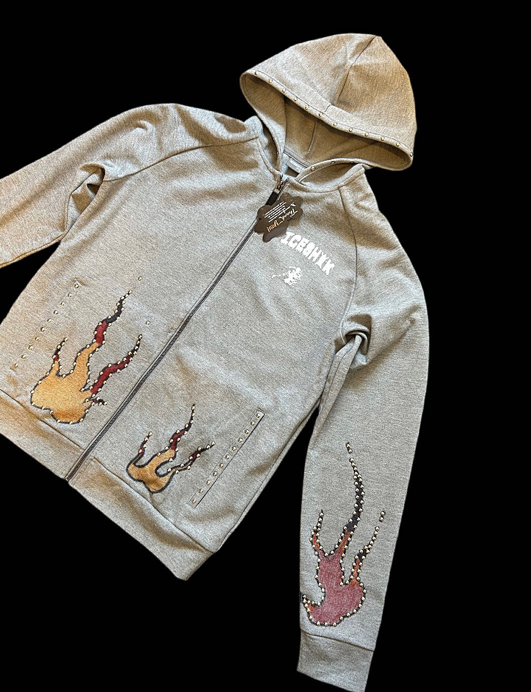 1/1 EXCLUSIVE STUDDED THERMAL ZIP UP HOODIE HANDPAINTED