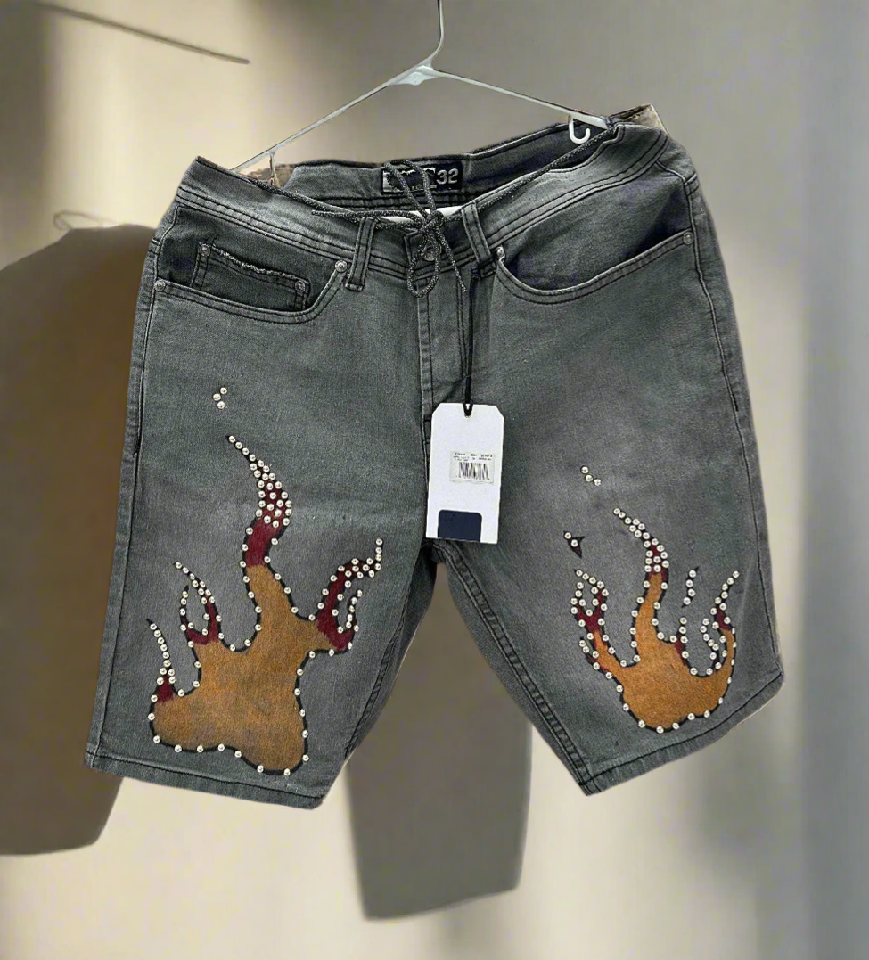 1/1 STUDDED DENIM JORTS VINTAGE FADED USA